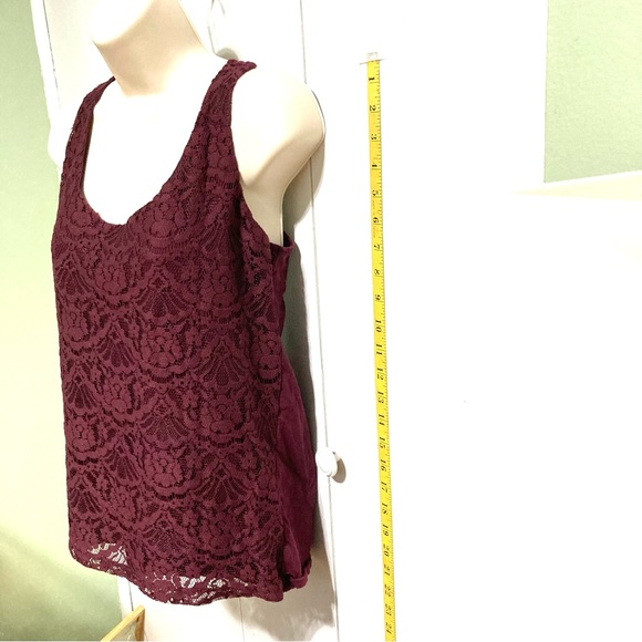 ANN TAYLOR LOFT Burgundy Floral Lace Front Lined Sleeveless Tank Top Size Medium - Picture 5 of 11
